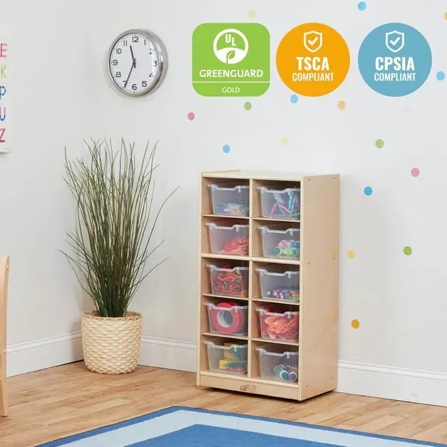 Alt view image 7 of 7 - 10 Cubby Tray Cabinet with Scoop Front Storage Bins, 5x2, Natural, Classroom Furniture, Clear