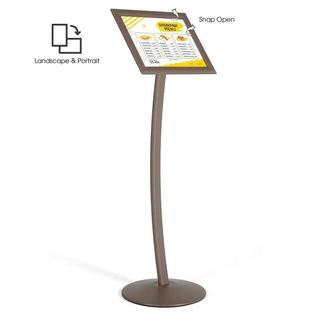 Alt view image 2 of 7 - Curved Menu Board, 11x17 Pedestal Sign Holder Earth Color Floor Standing Aluminum Front Loading Easy Open Poster Message Advertisement Holder For Restaurant Cafe Hotel