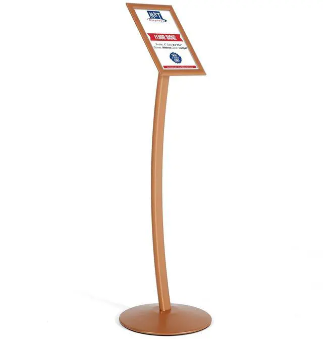 Main image of Curved Menu Board, 8.5x11 Pedestal Sign Holder Copper Floor Standing Aluminum Front Loading Easy Open Poster Message Advertisement Holder For Restaurant Cafe Hotel