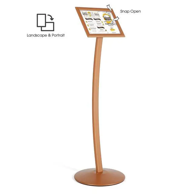 Alt view image 2 of 7 - Curved Menu Board, 8.5x11 Pedestal Sign Holder Copper Floor Standing Aluminum Front Loading Easy Open Poster Message Advertisement Holder For Restaurant Cafe Hotel