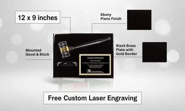 Alt view image 3 of 3 - Custom Engraved Gavel Plaque Award | Free Engraving, 12x9 Inches, Metal Mounted Gavel, Brass Plate, Judges Board Members Chairpersons Auctioneers