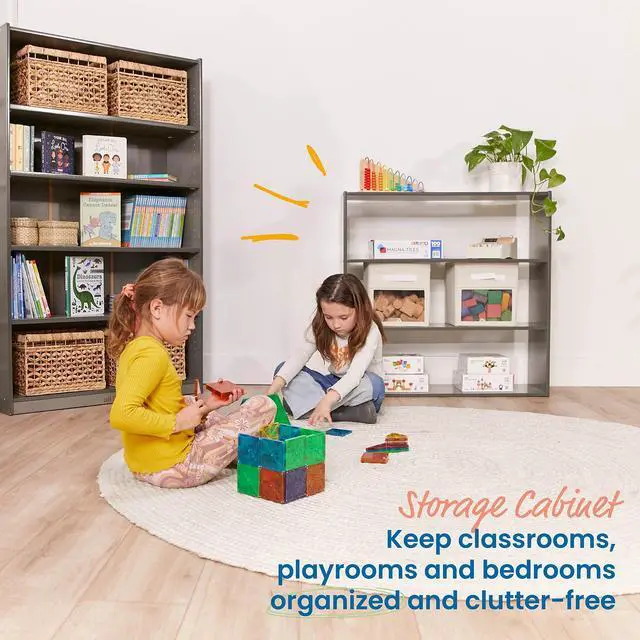 Alt view image 4 of 7 - Streamline 3-Shelf Double-Sided Storage Cabinet, 36in, Classroom Furniture, Grey Wash