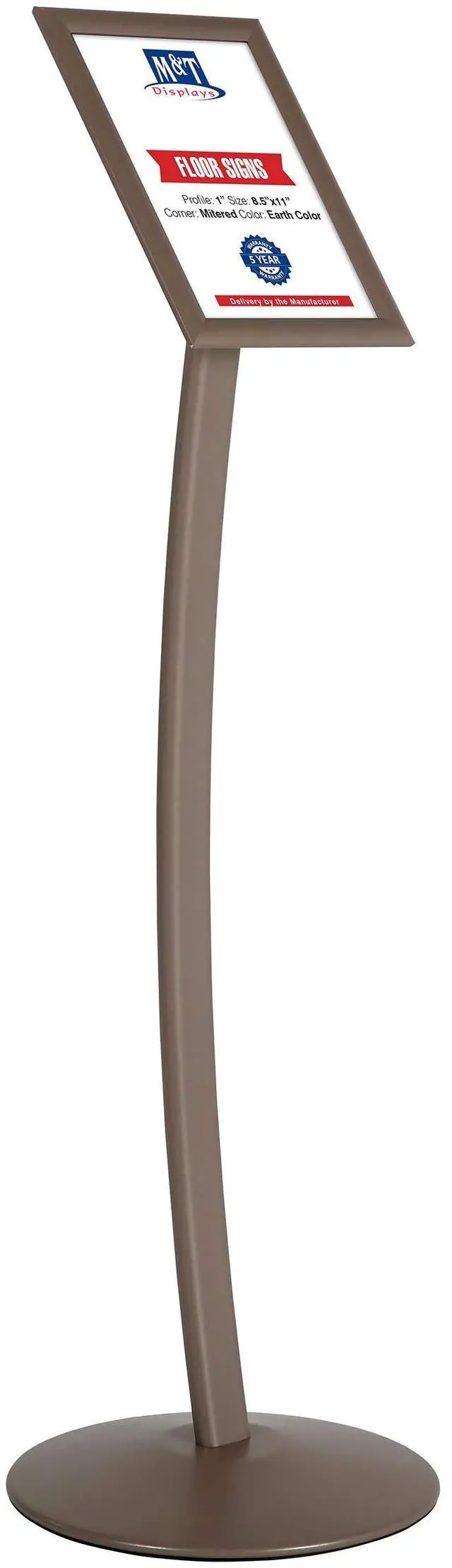 Main image of Curved Menu Board, 8.5x11 Pedestal Sign Holder Earth Color Floor Standing Aluminum Front Loading Easy Open Poster Message Advertisement Holder For Restaurant Cafe Hotel