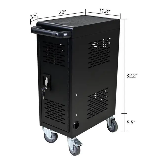 Alt view image 5 of 7 - Laptop Charging Cart, 16 Device Tablet Storage Carts for iPad Up to 16.3" Screen Size, Mobile Charging Station for Classroom, with Cord Organizer, Front and Back Access Locking Cabinet Black