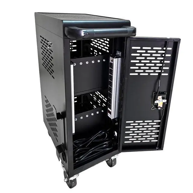 Alt view image 4 of 7 - Laptop Charging Cart, 16 Device Tablet Storage Carts for iPad Up to 16.3" Screen Size, Mobile Charging Station for Classroom, with Cord Organizer, Front and Back Access Locking Cabinet Black