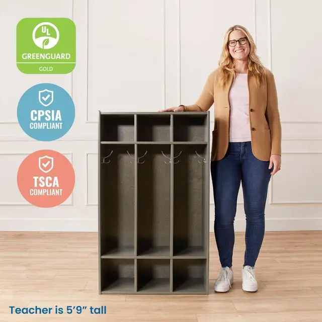 Alt view image 5 of 7 - Streamline 3-Section Coat Locker with Cubby Storage, Classroom Furniture, Grey Wash