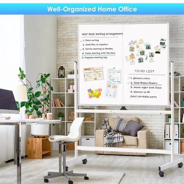 Alt view image 5 of 7 - Rolling Whiteboard, 48x48 Large Magnetic White Board with Stands, Big Double-Sided White Board Dry Erase on Wheels for Homeschool, Home Office, Office, School