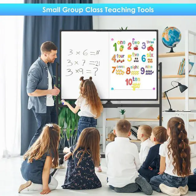 Alt view image 2 of 7 - Rolling Whiteboard, 48x36 Large Magnetic White Board with Stands, Big Double-Sided White Board Dry Erase on Wheels for Homeschool, Home Office, Office, School (Black, 48 x 36)