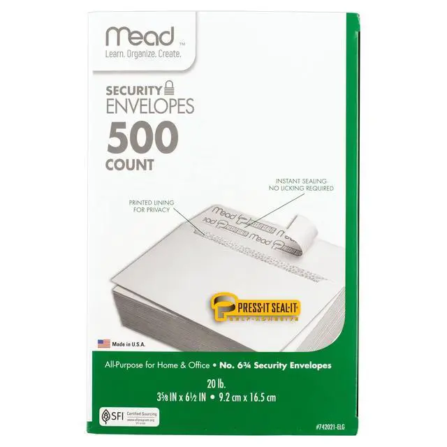 Alt view image 6 of 7 - #6-3/4 Envelopes, 3-5/8" x 6-1/2", Security Printed Lining for Privacy, Press-It Seal-It Self Adhesive Closure, White All-Purpose 20-lb Paper Mailing Envelopes (742021), 500 Count (Pack of 5)