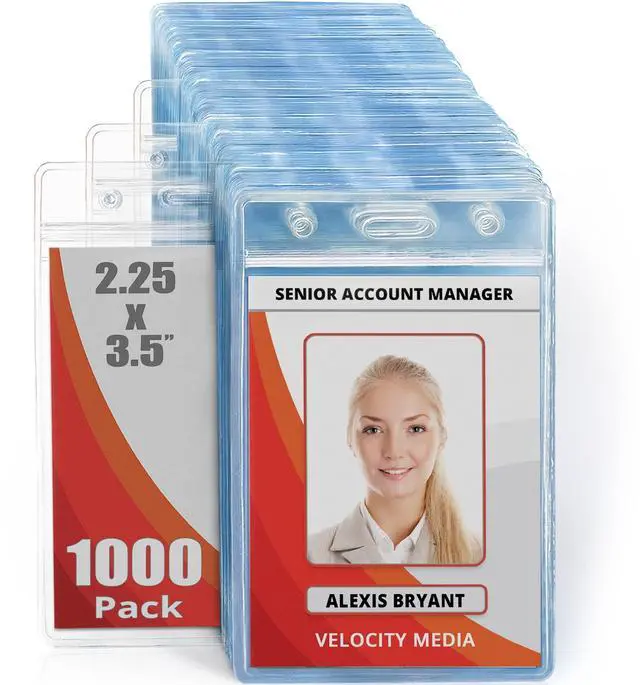 Main image of 2.25x3.5 Vertical ID Card & Name Badge Holder - Resealable, 1000 Pack | clear plastic identification name tag holders, soft edge, zipper seal, pre-punched holes for most lanyard clips