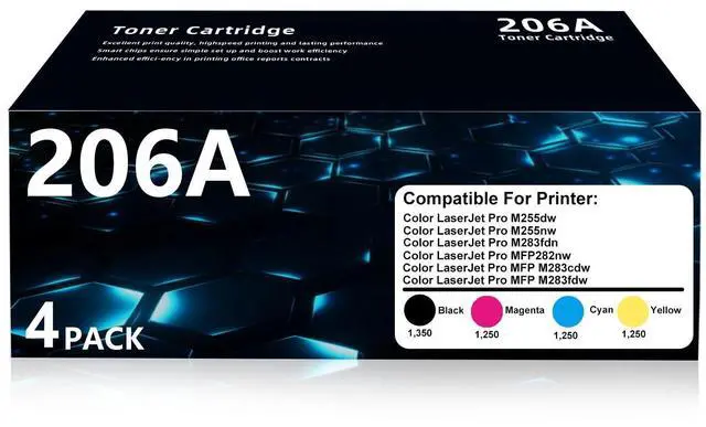 Main image of 206A Toner Cartridges Replacement for HP206A toner cartridge (4Pack) | Works Color LaserJet Pro MFP M283fdw M255dw M283cdw M283fdn M255nw M255dw M282nw printer toner