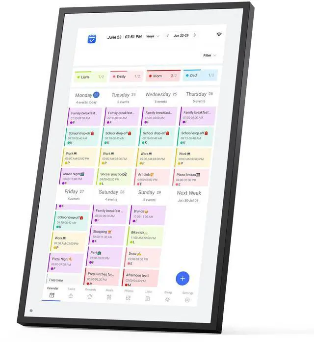 Main image of 21.5" Smart Digital Calendar 1920×1080 Full HD Touchscreen Family Planner & Calendar with Chore Chart & Meal Planner, Wall-Mountable (Black White)