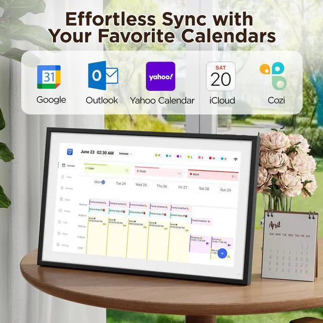 Alt view image 2 of 7 - 21.5" Smart Digital Calendar 1920×1080 Full HD Touchscreen Family Planner & Calendar with Chore Chart & Meal Planner, Wall-Mountable (Black White)