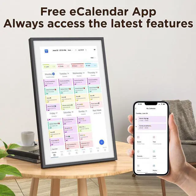 Alt view image 6 of 7 - 21.5" Smart Digital Calendar 1920×1080 Full HD Touchscreen Family Planner & Calendar with Chore Chart & Meal Planner, Wall-Mountable (Black White)