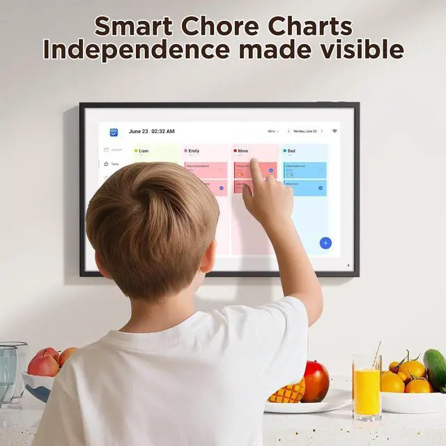 Alt view image 3 of 7 - 21.5" Smart Digital Calendar 1920×1080 Full HD Touchscreen Family Planner & Calendar with Chore Chart & Meal Planner, Wall-Mountable (Black White)
