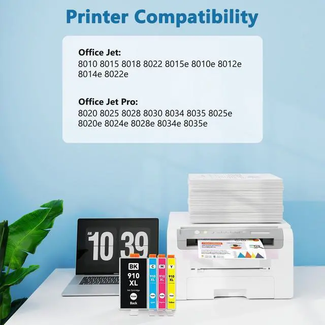 Alt view image 2 of 7 - 910XL 910 8015e 8025e Ink Cartridges Combo Pack Replacement For HP 910 XL Ink Compatible for office jet pro 8025e 8035e 8028e 8025 8020 8035 8010 8030 Office Jet 8015e Series Printer (4-Pack, BCMY)