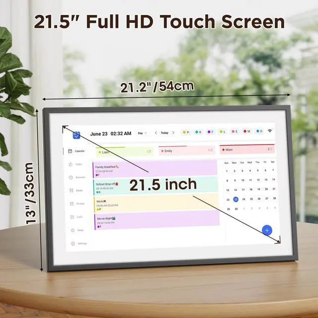 Alt view image 7 of 7 - 21.5" Smart Digital Calendar 1920×1080 Full HD Touchscreen Family Planner & Calendar with Chore Chart & Meal Planner, Wall-Mountable (Black White)