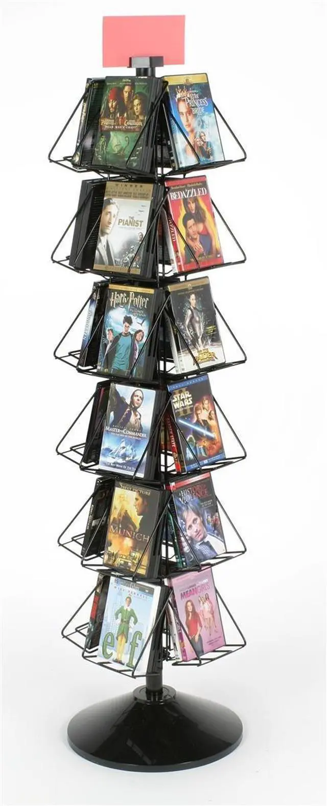 Alt view image 2 of 3 - Rotating Book Display Rack, Floor Standing Wire Spinner Rack with 24 Pockets for Small Books, Comics or DVDs, 360 Degree Book Rack with Sign Holder (WSFB624OP)