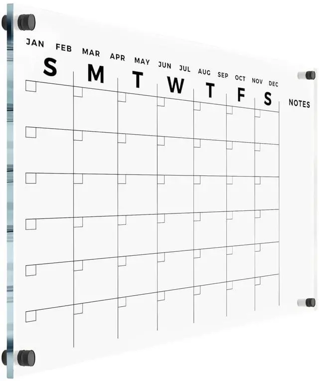 Main image of Acrylic Wall Premium Calendar with Black Hardware - Monthly and Weekly Board Family Planner - Dry Erase Family Calendar - Marker (40x28'' (XLarge) - Black Standoff)