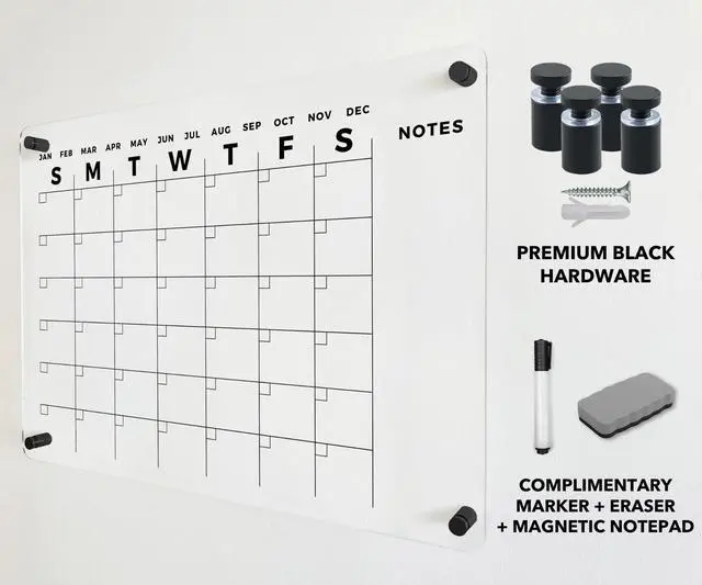 Alt view image 3 of 7 - Acrylic Wall Premium Calendar with Black Hardware - Monthly and Weekly Board Family Planner - Dry Erase Family Calendar - Marker (40x28'' (XLarge) - Black Standoff)