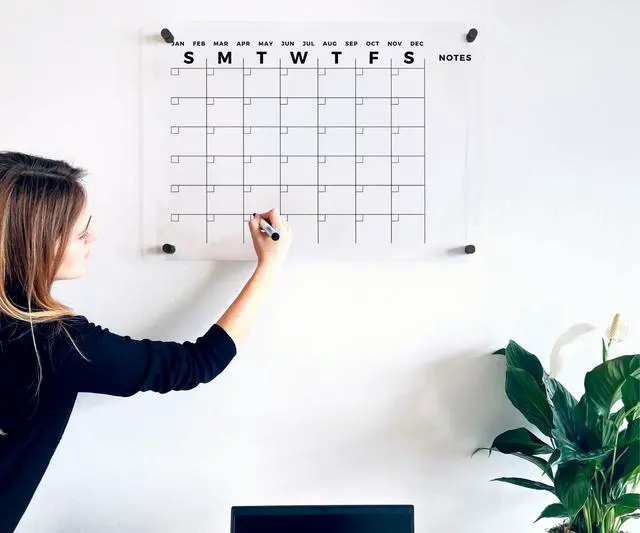 Alt view image 4 of 7 - Acrylic Wall Premium Calendar with Black Hardware - Monthly and Weekly Board Family Planner - Dry Erase Family Calendar - Marker (40x28'' (XLarge) - Black Standoff)