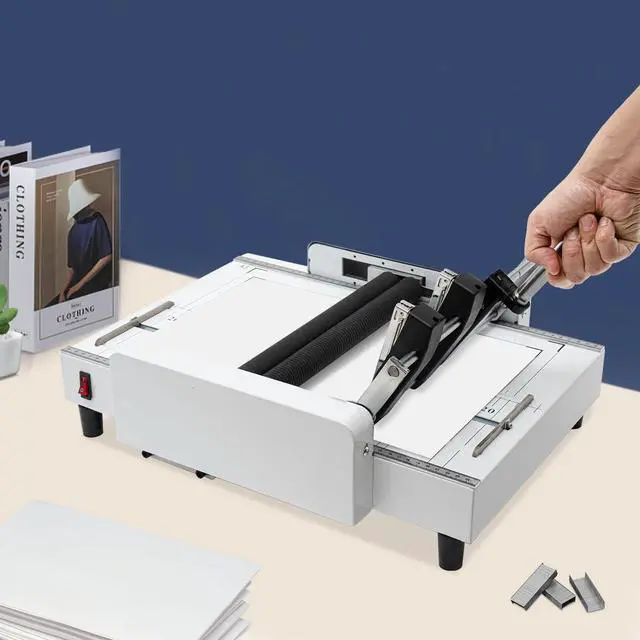 Alt view image 4 of 7 - A3 Booklet Maker Machine, 60W Binding & Folding Machine, 2-in-1 Electric Paper Folder Stapler Machine with Silicone Folding Rollers & Visible Panel for Churches Offices Agencies