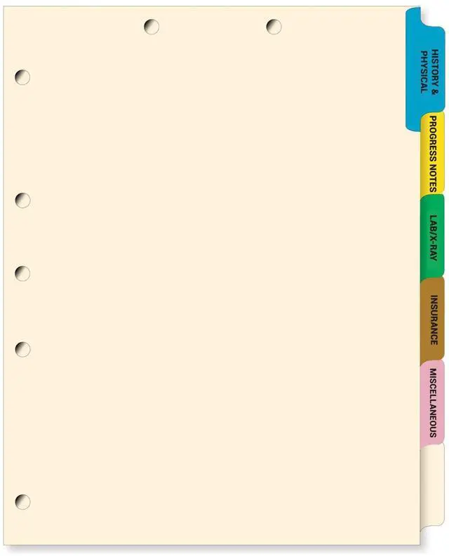 Main image of Stock Medical Chart Dividers, 130 Sets of 6 Popular Healthcare Index Tabs, Side Tab, 9" x 11", File Folder Organizer for Nursing Patient Charts and Medical Records