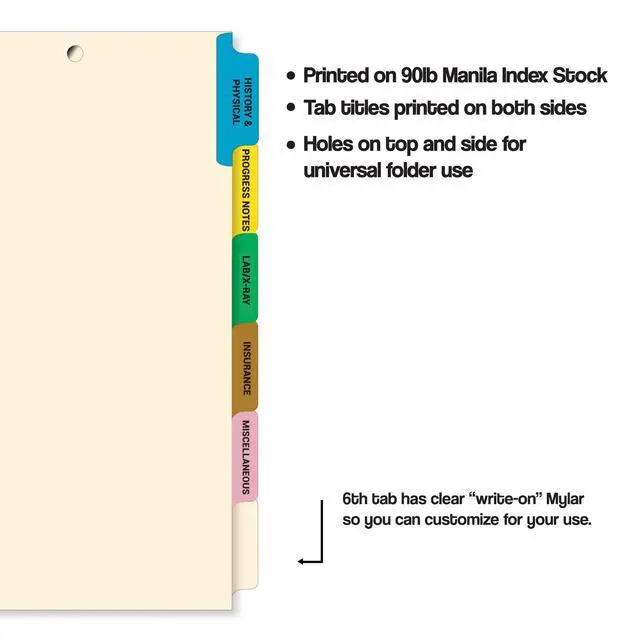 Alt view image 2 of 7 - Stock Medical Chart Dividers, 130 Sets of 6 Popular Healthcare Index Tabs, Side Tab, 9" x 11", File Folder Organizer for Nursing Patient Charts and Medical Records