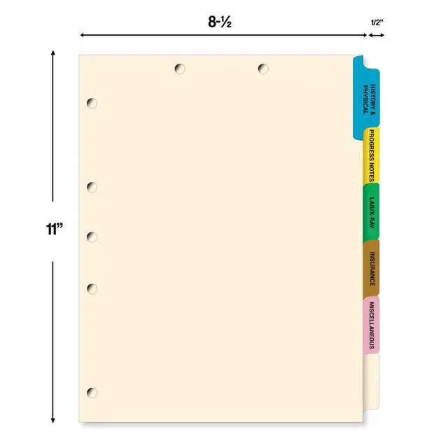 Alt view image 5 of 7 - Stock Medical Chart Dividers, 130 Sets of 6 Popular Healthcare Index Tabs, Side Tab, 9" x 11", File Folder Organizer for Nursing Patient Charts and Medical Records
