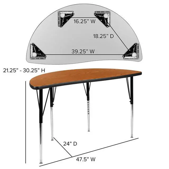 Alt view image 2 of 7 - 47.5" Half Circle Wave Collaborative Oak Thermal Laminate Activity Table - Standard Height Adjustable Legs