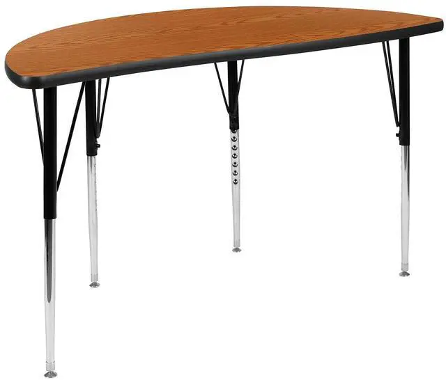 Main image of 47.5" Half Circle Wave Collaborative Oak Thermal Laminate Activity Table - Standard Height Adjustable Legs
