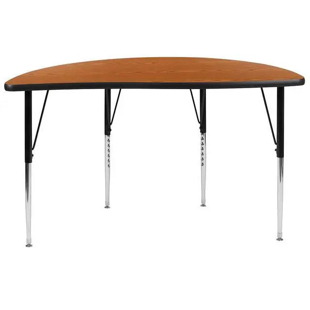 Alt view image 5 of 7 - 47.5" Half Circle Wave Collaborative Oak Thermal Laminate Activity Table - Standard Height Adjustable Legs