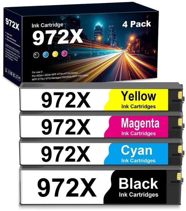 Main image of 972X Ink Cartridges Replacement for HP 972X 972A 972 for PageWide Pro MFP 477dw 452dw 577dw 552dw 452dn 477d Printers (4-Pack, Black Cyan Yellow Magenta)