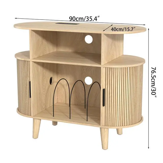 Alt view image 6 of 6 - Round Printer Stand with Charging Station & USB Ports, 35.4 x15.7 x 30 Inches Large Printer Table 3 Tier with Storage Shelf for Home Office (Oak)