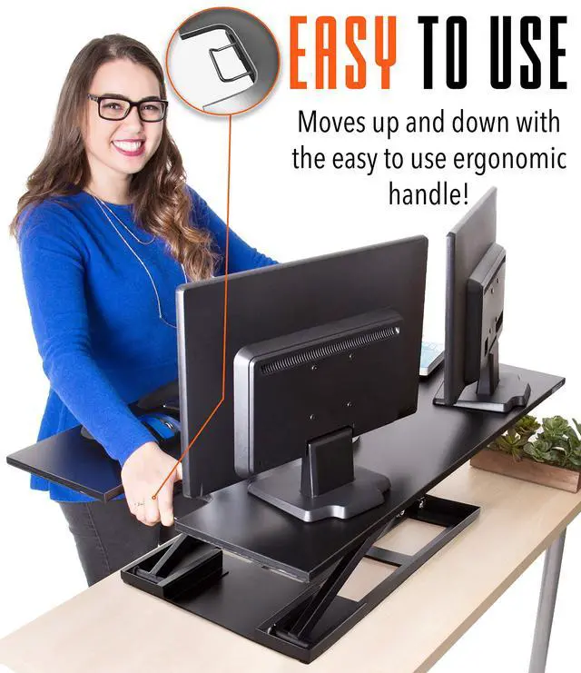 Alt view image 3 of 7 - X-Elite Pro XL, Ergonomic Adjustable Height Standing Desk Converter, Extra Large Sit to Stand Laptop Desk Riser, Easily Fits 2 Computer Monitors, Raises Desk Height 7 to 16-inches (Black)
