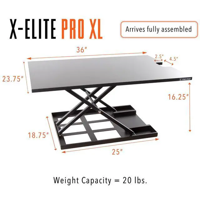 Alt view image 2 of 7 - X-Elite Pro XL, Ergonomic Adjustable Height Standing Desk Converter, Extra Large Sit to Stand Laptop Desk Riser, Easily Fits 2 Computer Monitors, Raises Desk Height 7 to 16-inches (Black)