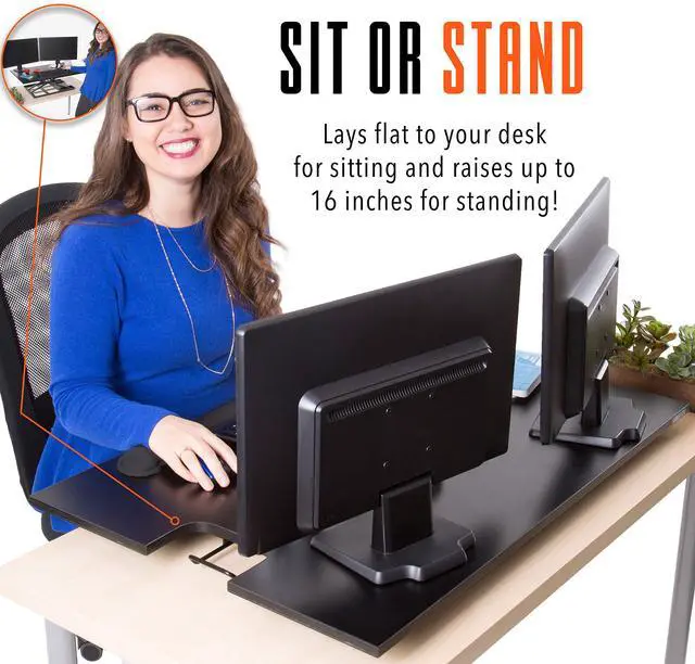 Alt view image 4 of 7 - X-Elite Pro XL, Ergonomic Adjustable Height Standing Desk Converter, Extra Large Sit to Stand Laptop Desk Riser, Easily Fits 2 Computer Monitors, Raises Desk Height 7 to 16-inches (Black)