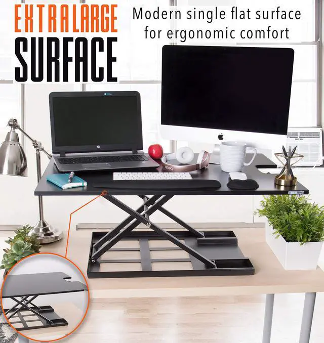 Alt view image 7 of 7 - X-Elite Pro XL, Ergonomic Adjustable Height Standing Desk Converter, Extra Large Sit to Stand Laptop Desk Riser, Easily Fits 2 Computer Monitors, Raises Desk Height 7 to 16-inches (Black)