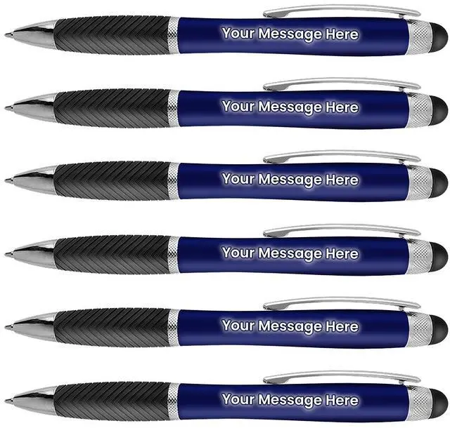 Main image of Personalized Pens-80 Pack Bulk-Free Laser Engraving - 3 In Ballpoint Pen, Stylus and Light Up Personalized Area, Custom Business Name, Text, Logo or Gift Message, For Parties and Events, Blue