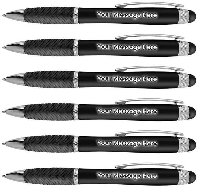Main image of Personalized Pens-80 Pack Bulk-Free Laser Engraving - 3 In Ballpoint Pen, Stylus and Light Up Personalized Area, Custom Business Name, Text, Logo or Gift Message, For Parties and Events, Black