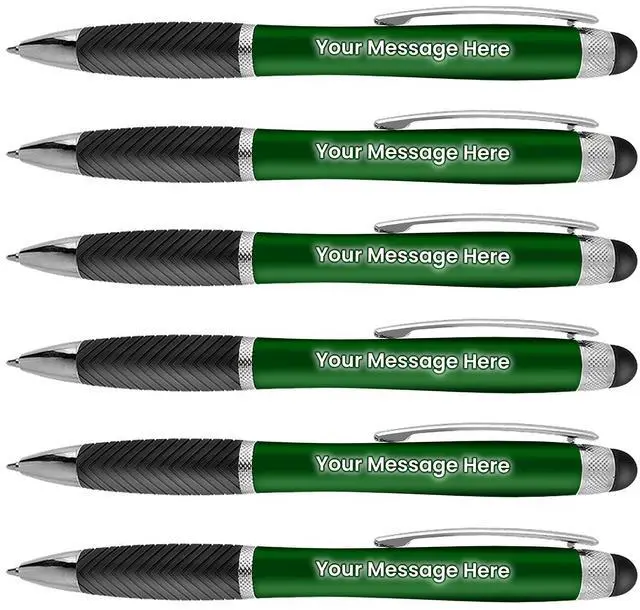 Main image of Personalized Pens-80 Pack Bulk-Free Laser Engraving - 3 In Ballpoint Pen, Stylus and Light Up Personalized Area, Custom Business Name, Text, Logo or Gift Message, For Parties and Events, Green