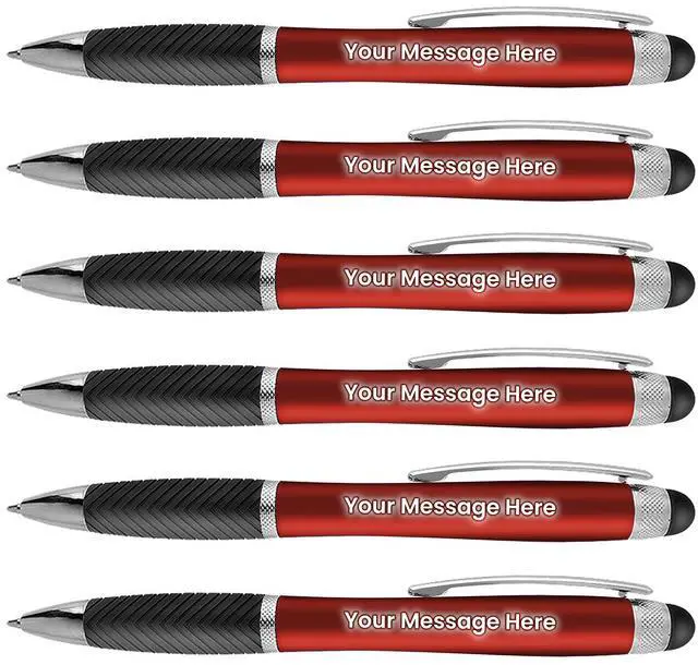 Main image of Personalized Pens-80 Pack Bulk-Free Laser Engraving - 3 In Ballpoint Pen, Stylus and Light Up Personalized Area, Custom Business Name, Text, Logo or Gift Message, For Parties and Events, Red