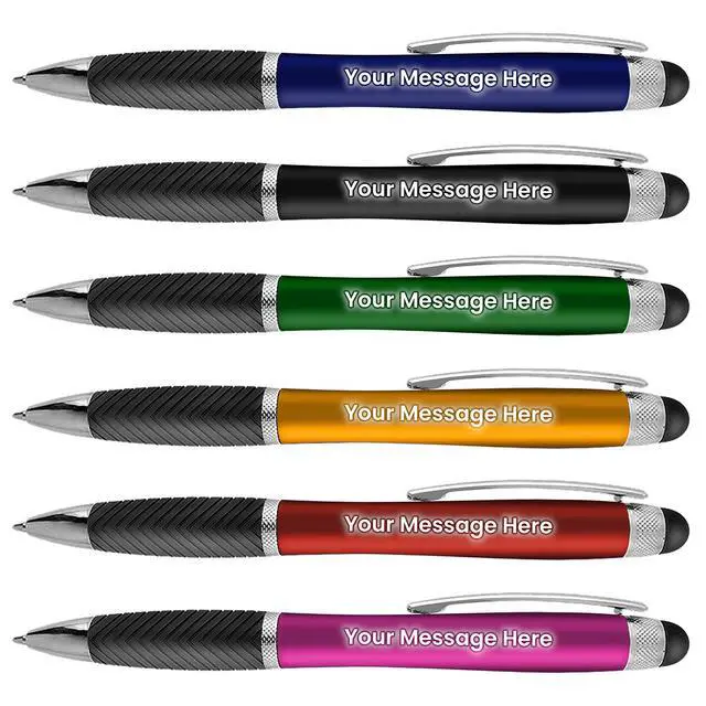 Alt view image 4 of 4 - Personalized Pens-80 Pack Bulk-Free Laser Engraving - 3 In Ballpoint Pen, Stylus and Light Up Personalized Area, Custom Business Name, Text, Logo or Gift Message, For Parties and Events, Black