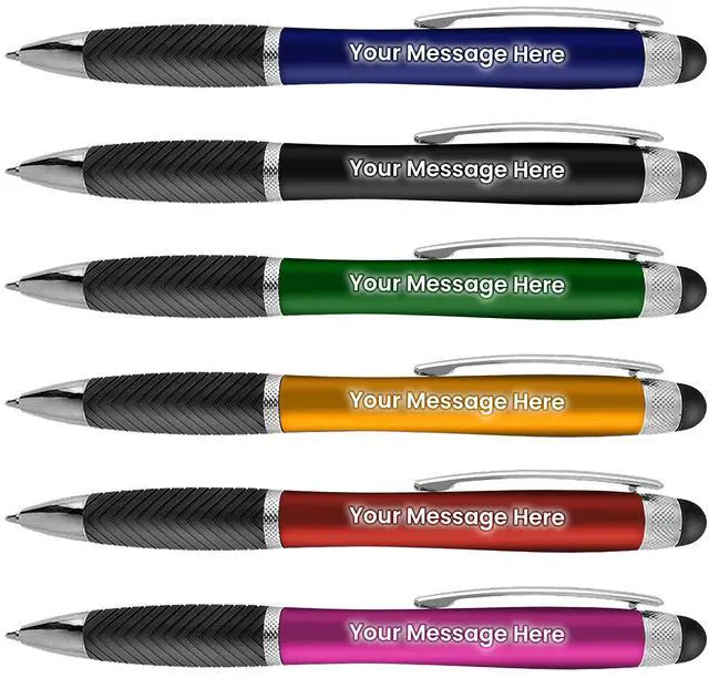 Main image of Personalized Pens-80 Pack Bulk-Free Laser Engraving - 3 In Ballpoint Pen, Stylus and Light Up Personalized Area, Custom Business Name, Text, Logo or Gift Message, For Parties and Events, Assorted