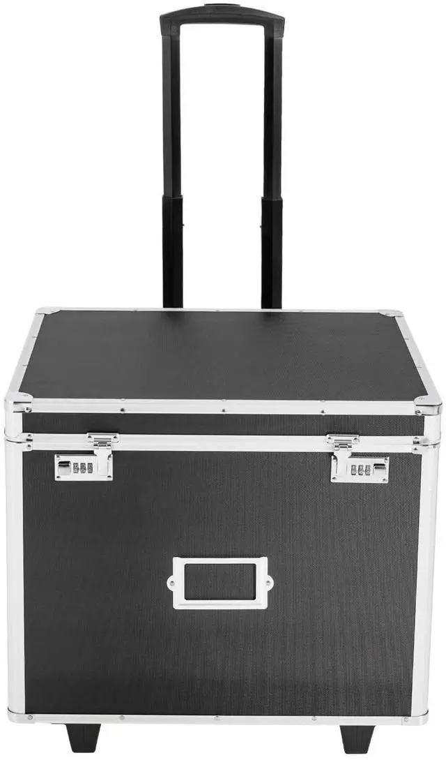 Main image of Aluminum Alloy File Organizer Box Mobile Document Box with Wheels, Hand Pull Locking File Case File Cabinet for Home Office Hospitals Banks School (Black)