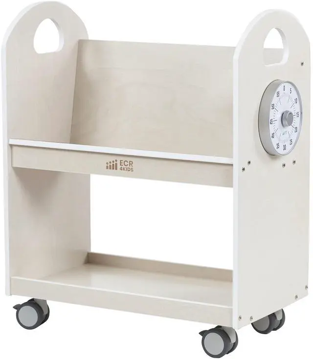 Main image of Mobile Book Cart with Countdown Timer, Classroom Bookshelf, White Wash