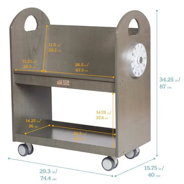 Alt view image 2 of 7 - Mobile Book Cart with Countdown Timer and Storage, Children's Furniture, Grey Wash