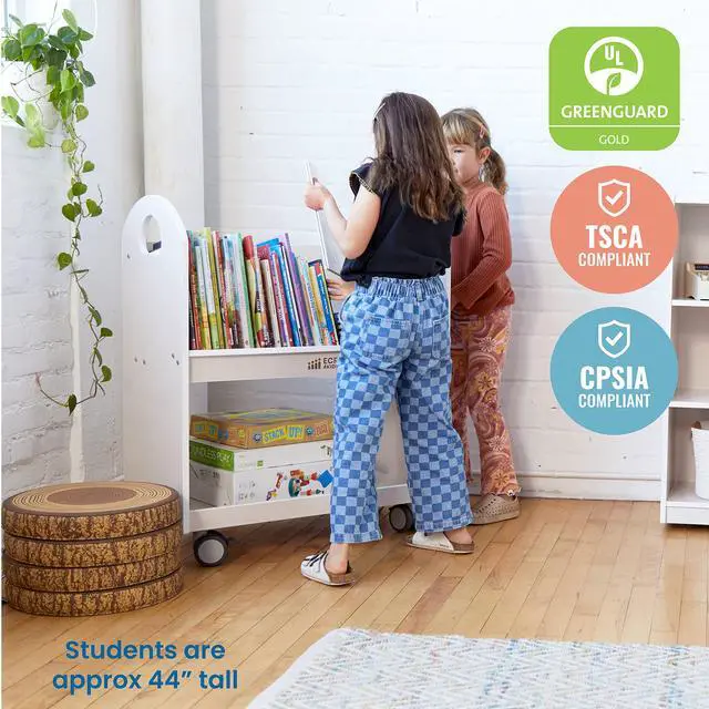 Alt view image 6 of 7 - Mobile Book Cart with Countdown Timer, Classroom Bookshelf, White Wash