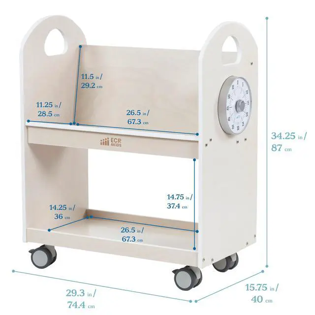 Alt view image 2 of 7 - Mobile Book Cart with Countdown Timer, Classroom Bookshelf, White Wash