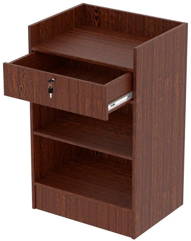 Main image of 24" W * 18" D * 38" H Wooden Cash Register Stand, one Drawer and Two Storage Layers, Drawers with Locks, Suitable for Churches, Retail Stores, debates, Shopping malls (Walnut)